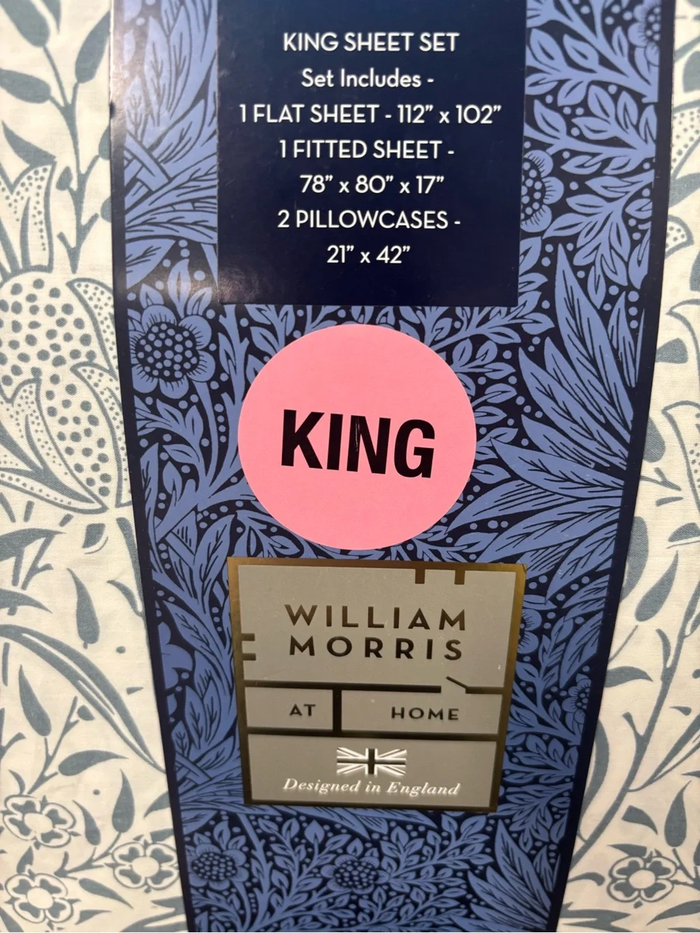 4-pc William Morris King size Sheet Set - Blue floral new with tags